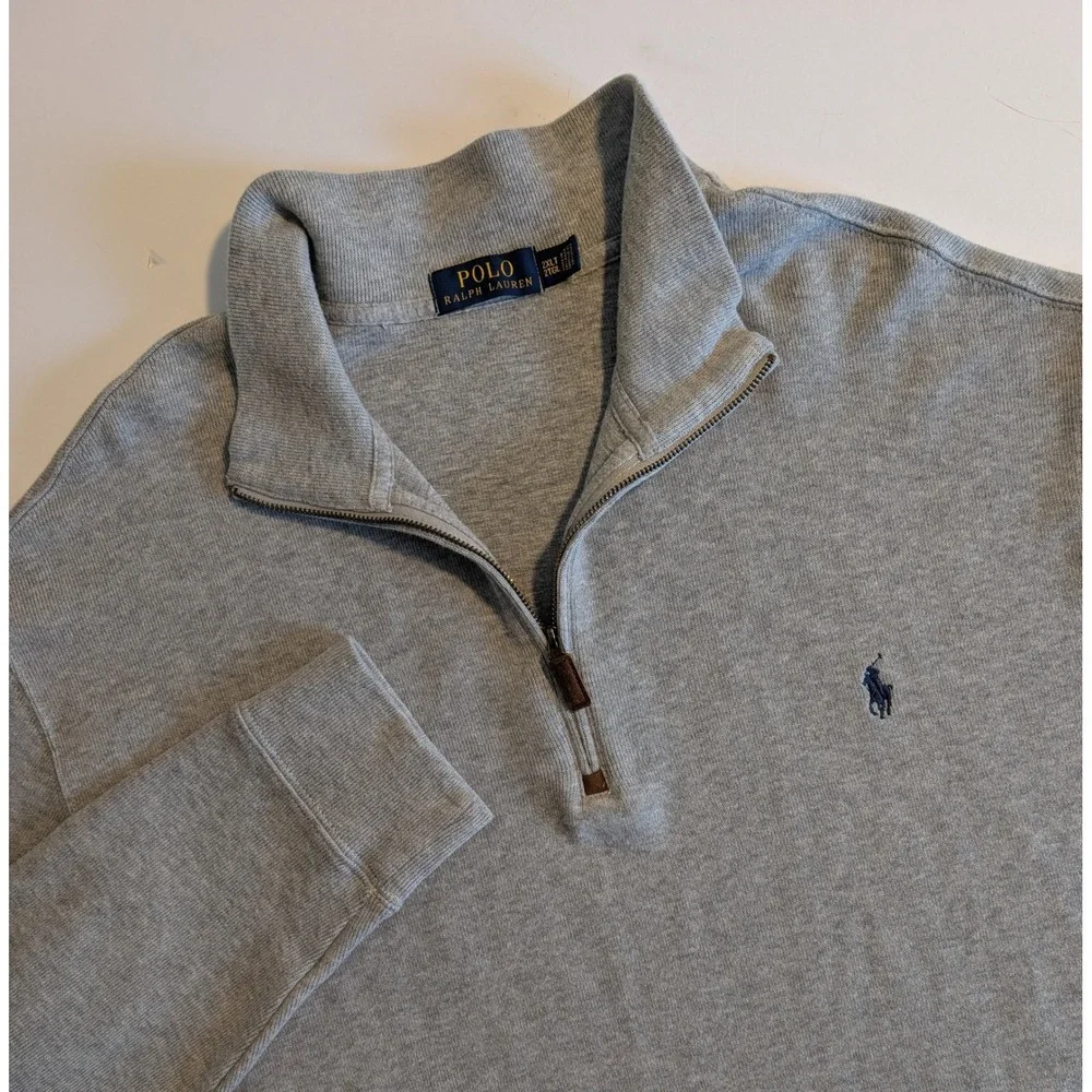 Polo Ralph Lauren Mens 2XLT Heather Grey 1/4 Zip Cotton Pullover Sweater NICE!